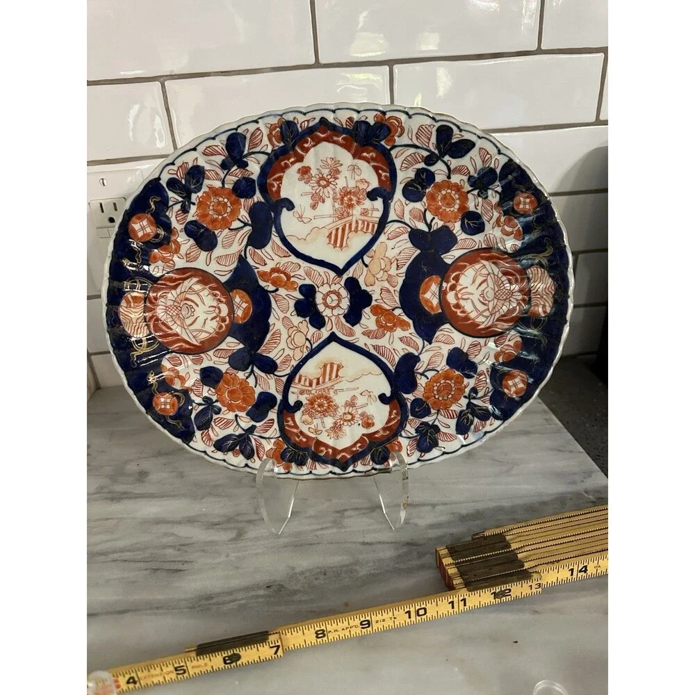 Antique Japanese Imari Oblong Serving Platter 19 Century Edo Meiji Period 12”
